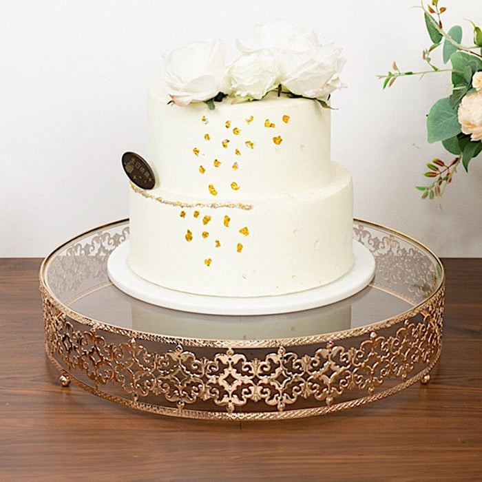 18" Round Baroque Design Metal with Glass Cake Stand - Gold and Clear CHDLR_CAKE26_18_GOLD