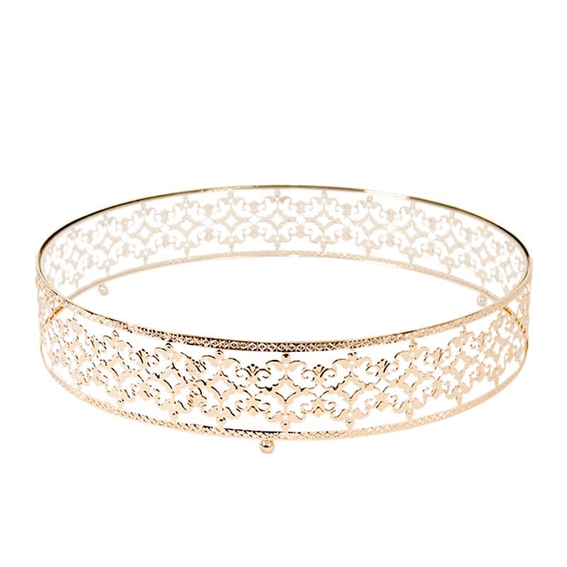 18" Round Baroque Design Metal with Glass Cake Stand - Gold and Clear CHDLR_CAKE26_18_GOLD