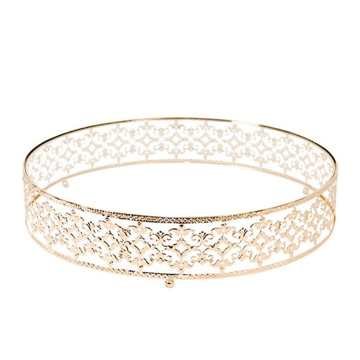 18" Round Baroque Design Metal with Glass Cake Stand - Gold and Clear CHDLR_CAKE26_18_GOLD