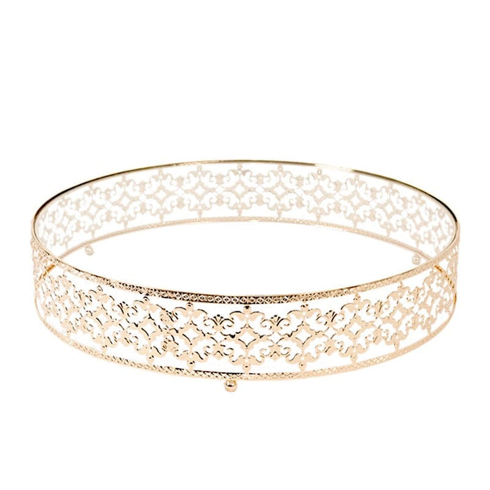 18" Round Baroque Design Metal with Glass Cake Stand - Gold and Clear CHDLR_CAKE26_18_GOLD