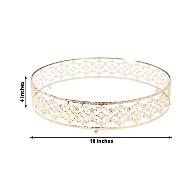 18" Round Baroque Design Metal with Glass Cake Stand - Gold and Clear CHDLR_CAKE26_18_GOLD