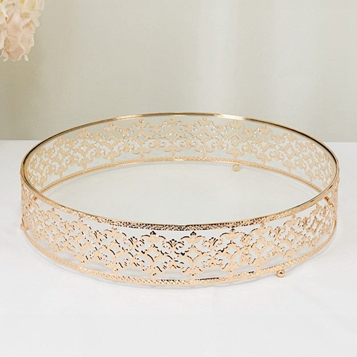 18" Round Baroque Design Metal with Glass Cake Stand - Gold and Clear CHDLR_CAKE26_18_GOLD