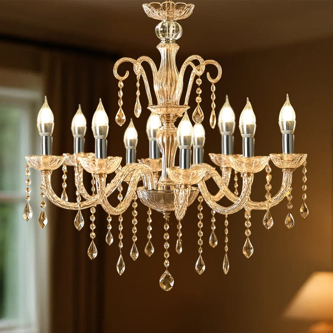 2.5 ft Acrylic 2 Tier Crystal Chandelier with 10 LED Candle Bulbs - Clear with Silver LED_CHDLR_HANG01_3FT_SILV