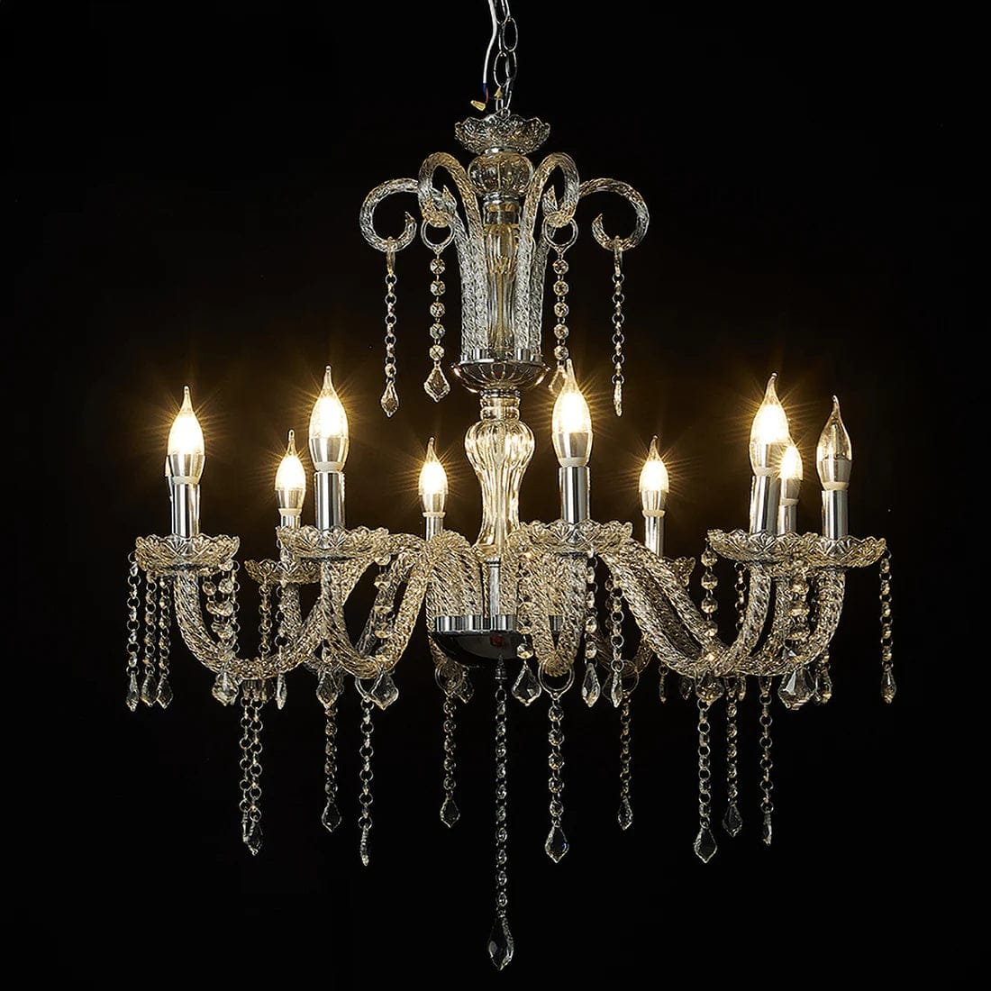 2.5 ft Acrylic 2 Tier Crystal Chandelier with 10 LED Candle Bulbs - Clear with Silver LED_CHDLR_HANG01_3FT_SILV