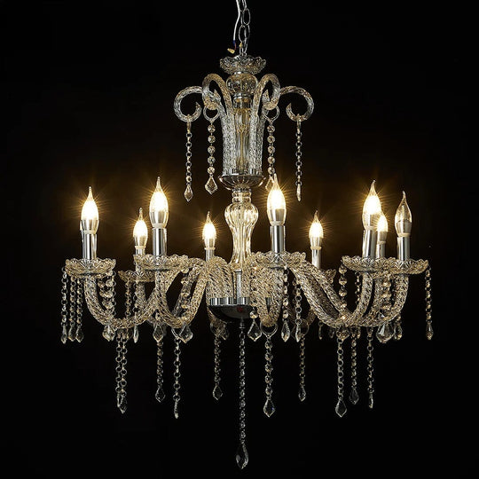 2.5 ft Acrylic 2 Tier Crystal Chandelier with 10 LED Candle Bulbs - Clear with Silver LED_CHDLR_HANG01_3FT_SILV
