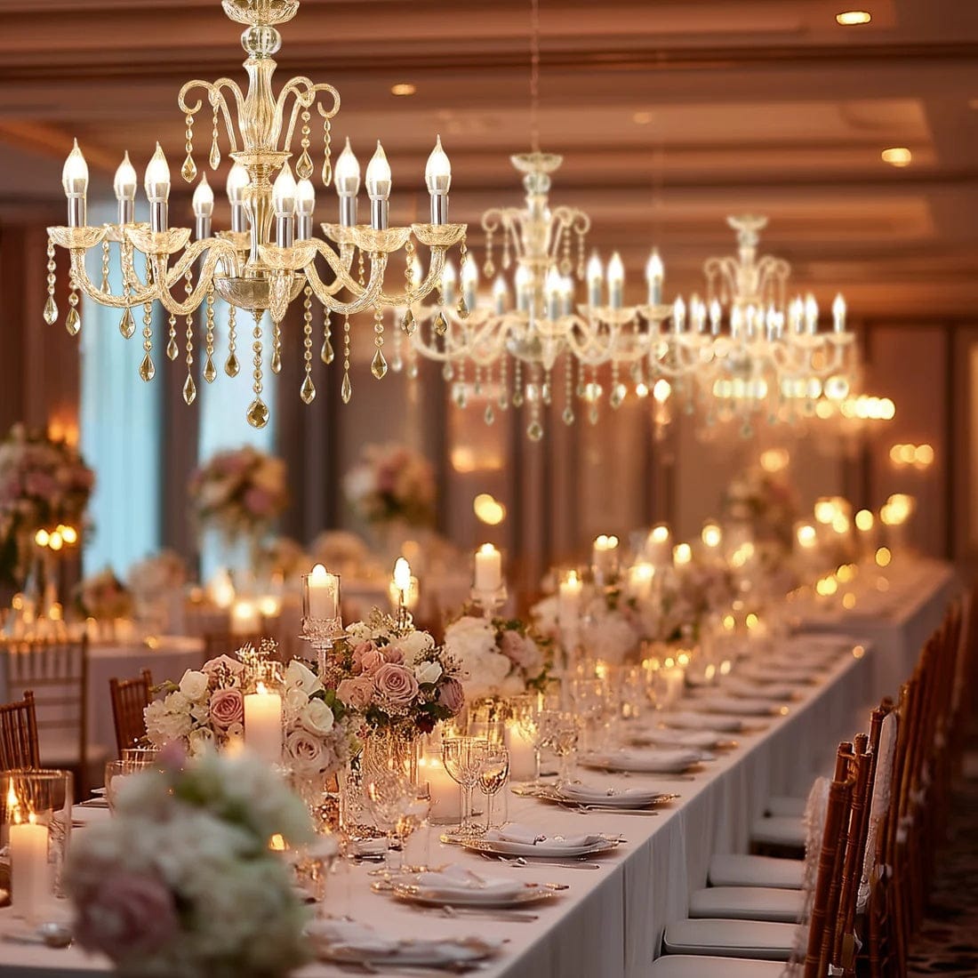 2.5 ft Acrylic 2 Tier Crystal Chandelier with 10 LED Candle Bulbs - Clear with Silver LED_CHDLR_HANG01_3FT_SILV