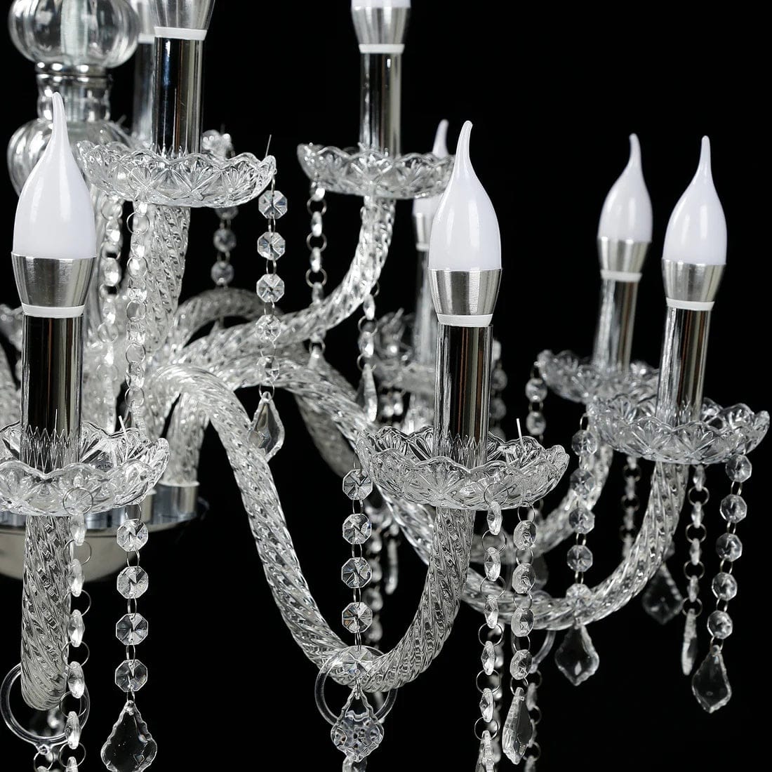 2.5 ft Acrylic 2 Tier Crystal Chandelier with 10 LED Candle Bulbs - Clear with Silver LED_CHDLR_HANG01_3FT_SILV