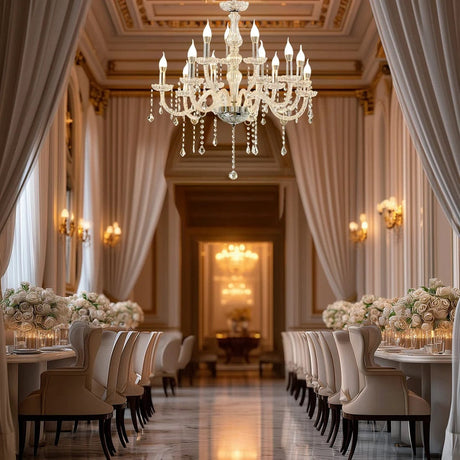 2.5 ft Acrylic 2 Tier Crystal Chandelier with 15 LED Candle Bulbs - Clear with Silver LED_CHDLR_HANG02_4FT_SILV