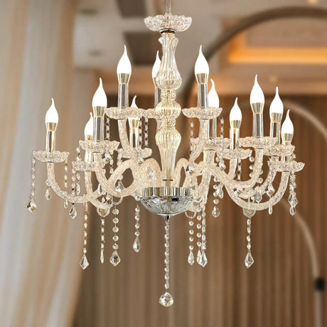 2.5 ft Acrylic 2 Tier Crystal Chandelier with 15 LED Candle Bulbs - Clear with Silver LED_CHDLR_HANG02_4FT_SILV