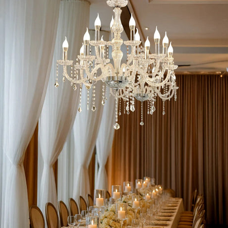 2.5 ft Acrylic 2 Tier Crystal Chandelier with 15 LED Candle Bulbs - Clear with Silver LED_CHDLR_HANG02_4FT_SILV