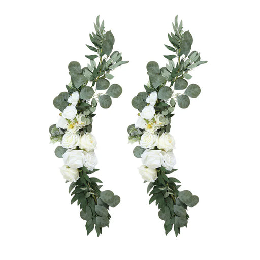 2 Artificial 20", 30" Silk Rose Floral Swag Wedding Arch with Eucalyptus Leaves - White ARTI_ARCH01_SET2_WHT