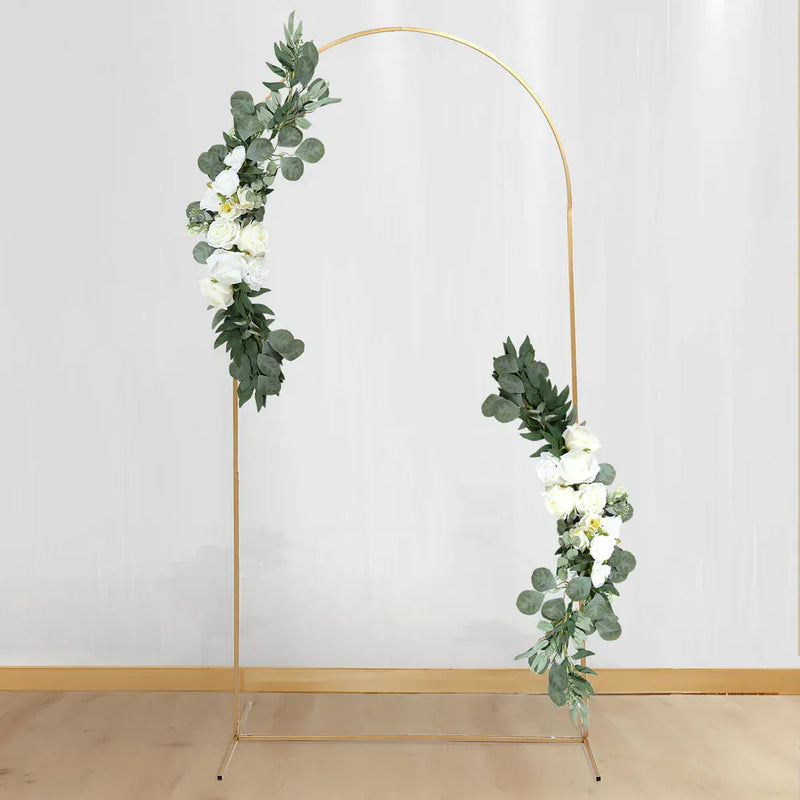 2 Artificial 20", 30" Silk Rose Floral Swag Wedding Arch with Eucalyptus Leaves - White ARTI_ARCH01_SET2_WHT
