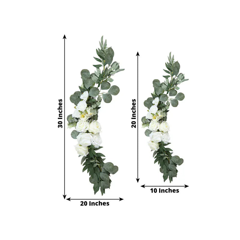2 Artificial 20", 30" Silk Rose Floral Swag Wedding Arch with Eucalyptus Leaves - White ARTI_ARCH01_SET2_WHT