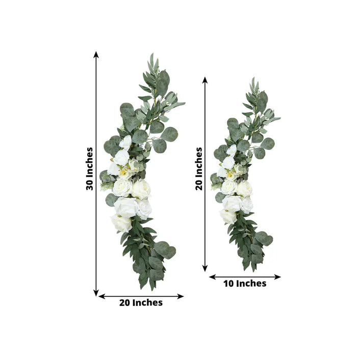 2 Artificial 20", 30" Silk Rose Floral Swag Wedding Arch with Eucalyptus Leaves - White ARTI_ARCH01_SET2_WHT