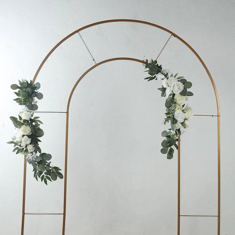 2 Artificial 20", 30" Silk Rose Floral Swag Wedding Arch with Eucalyptus Leaves - White ARTI_ARCH01_SET2_WHT