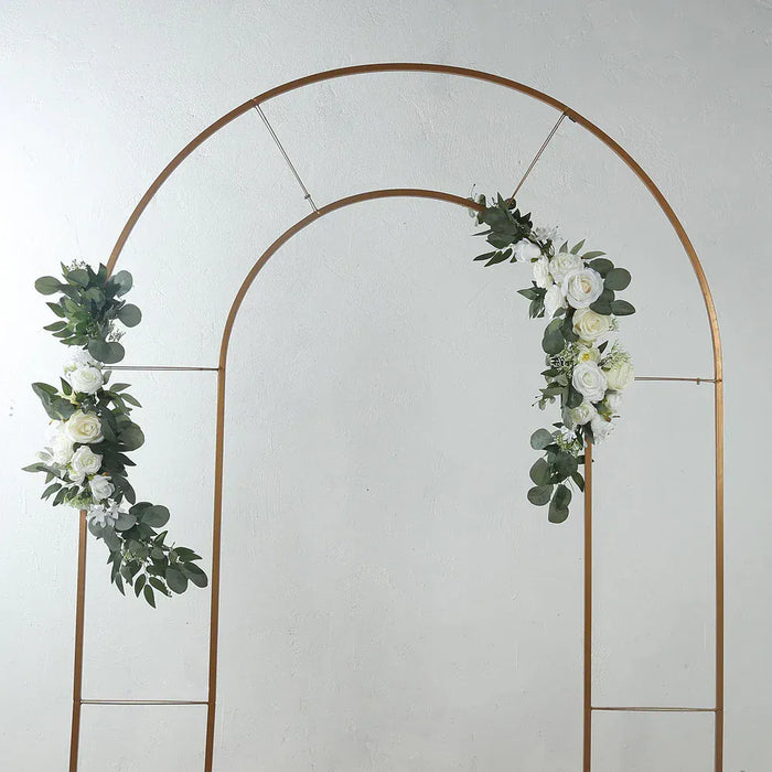 2 Artificial 20", 30" Silk Rose Floral Swag Wedding Arch with Eucalyptus Leaves - White ARTI_ARCH01_SET2_WHT