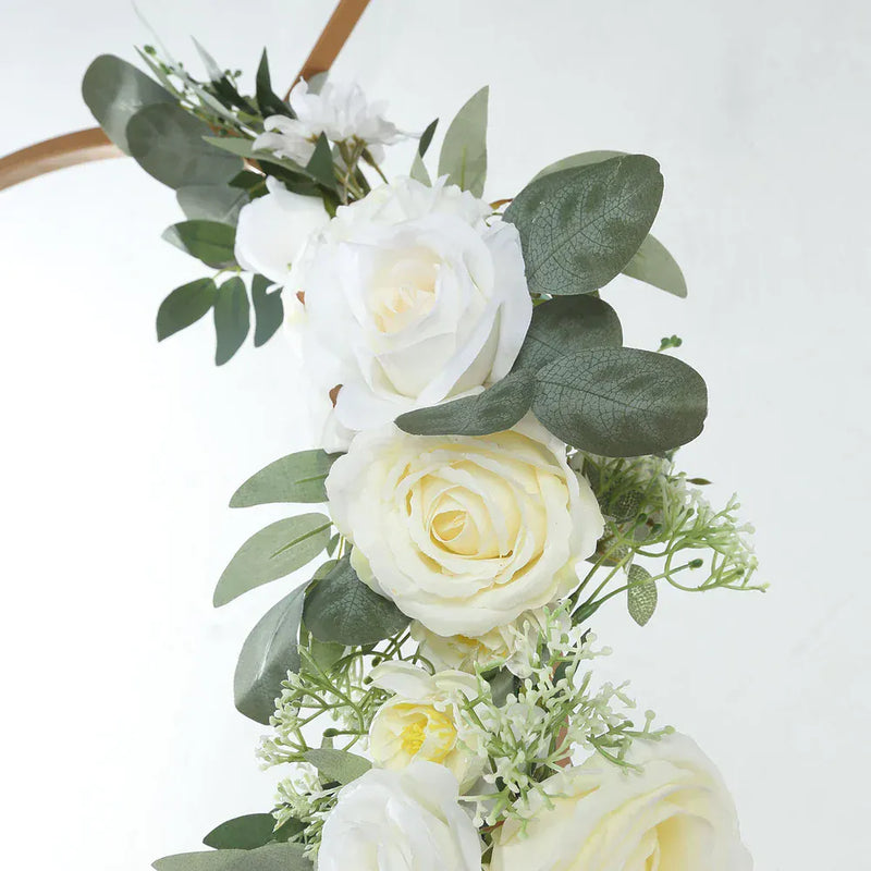 2 Artificial 20", 30" Silk Rose Floral Swag Wedding Arch with Eucalyptus Leaves - White ARTI_ARCH01_SET2_WHT