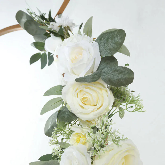 2 Artificial 20", 30" Silk Rose Floral Swag Wedding Arch with Eucalyptus Leaves - White ARTI_ARCH01_SET2_WHT