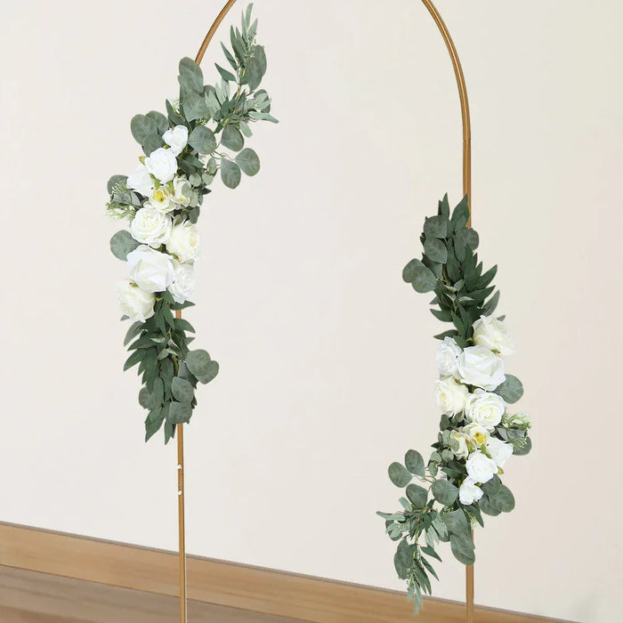 2 Artificial 20", 30" Silk Rose Floral Swag Wedding Arch with Eucalyptus Leaves - White ARTI_ARCH01_SET2_WHT