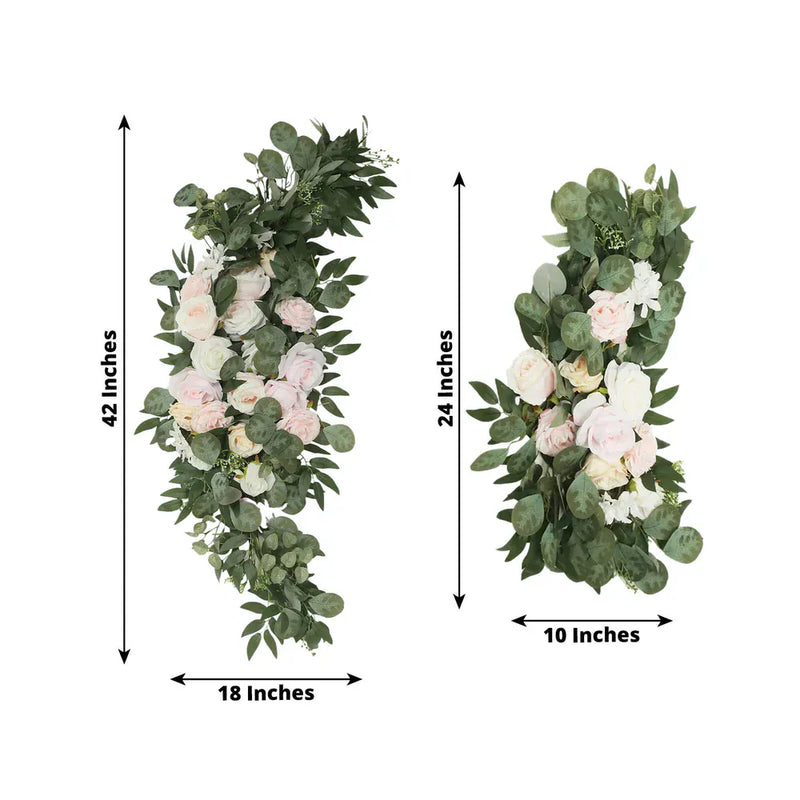 2 Artificial 24", 42" Silk Rose Floral Swag Wedding Arch with Eucalyptus Leaves