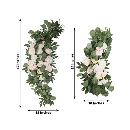 2 Artificial 24", 42" Silk Rose Floral Swag Wedding Arch with Eucalyptus Leaves
