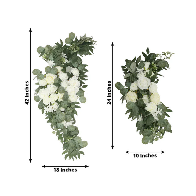 2 Artificial 24", 42" Silk Rose Floral Swag Wedding Arch with Eucalyptus Leaves