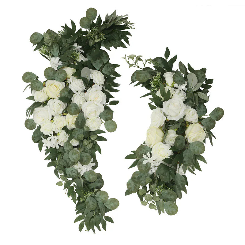 2 Artificial 24", 42" Silk Rose Floral Swag Wedding Arch with Eucalyptus Leaves ARTI_ARCH01_SET2_L_WHT