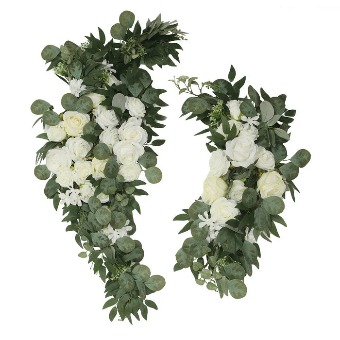 2 Artificial 24", 42" Silk Rose Floral Swag Wedding Arch with Eucalyptus Leaves ARTI_ARCH01_SET2_L_WHT