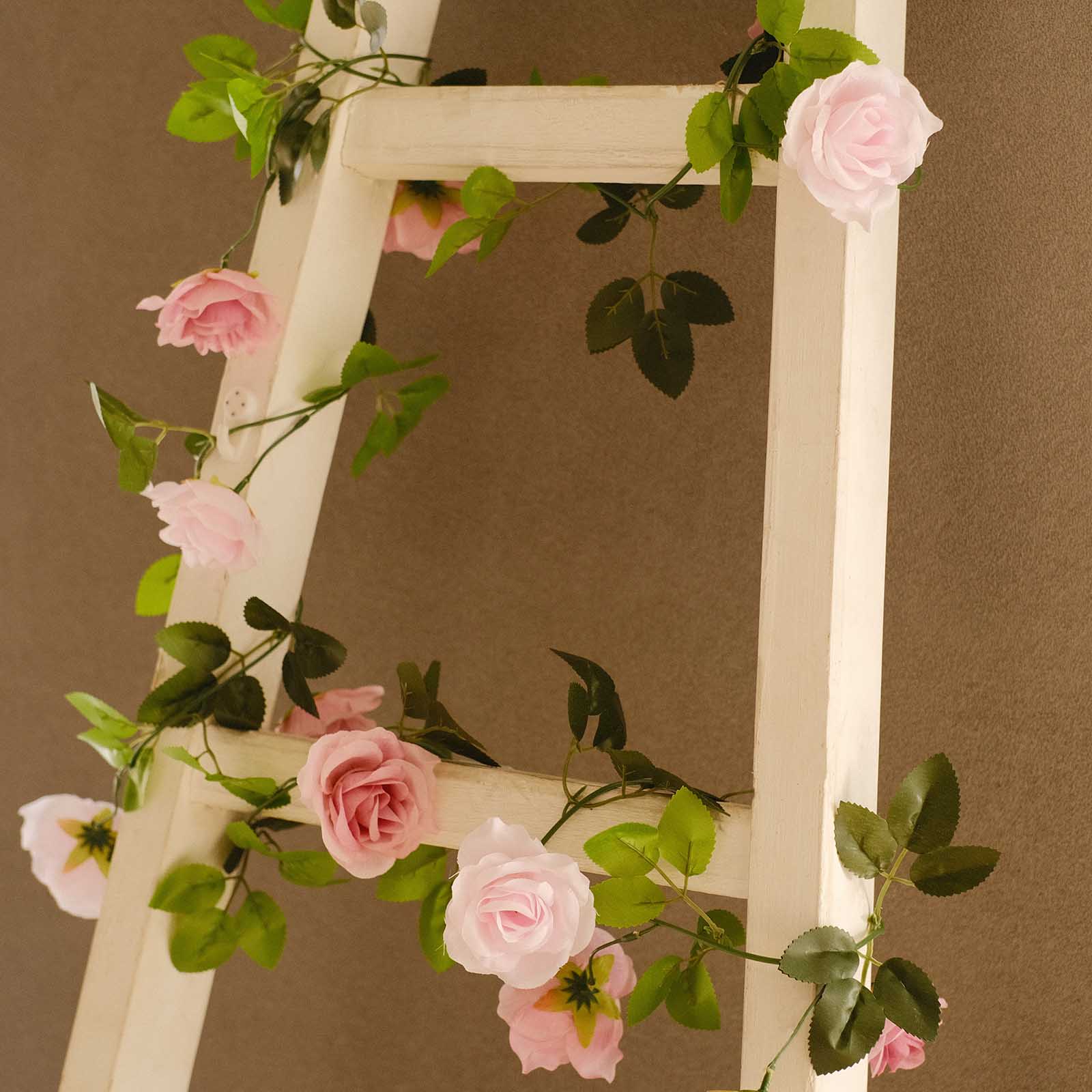 2 Artificial 7 ft Silk Mini Rose Vines Hanging Flower Garland