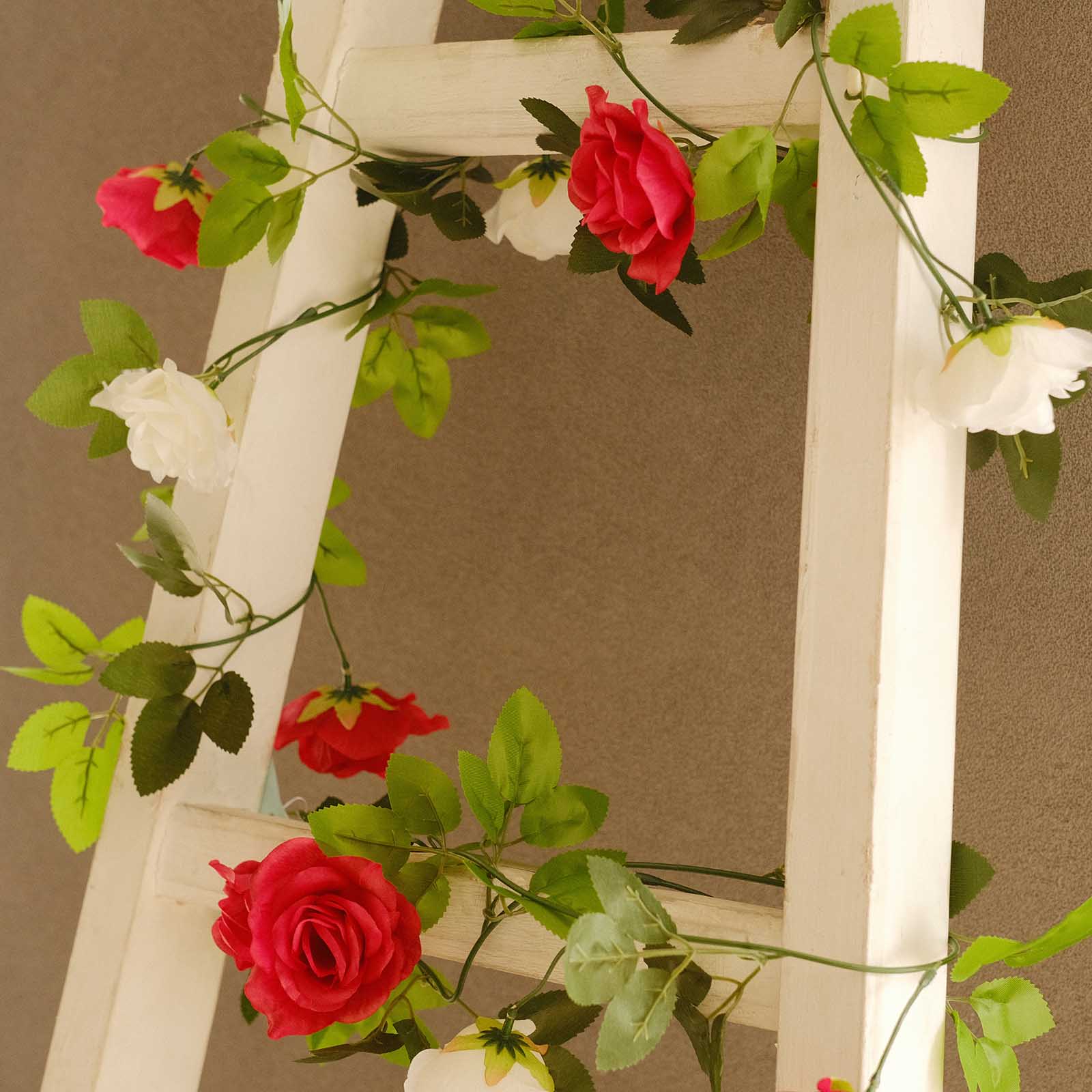 2 Artificial 7 ft Silk Mini Rose Vines Hanging Flower Garland