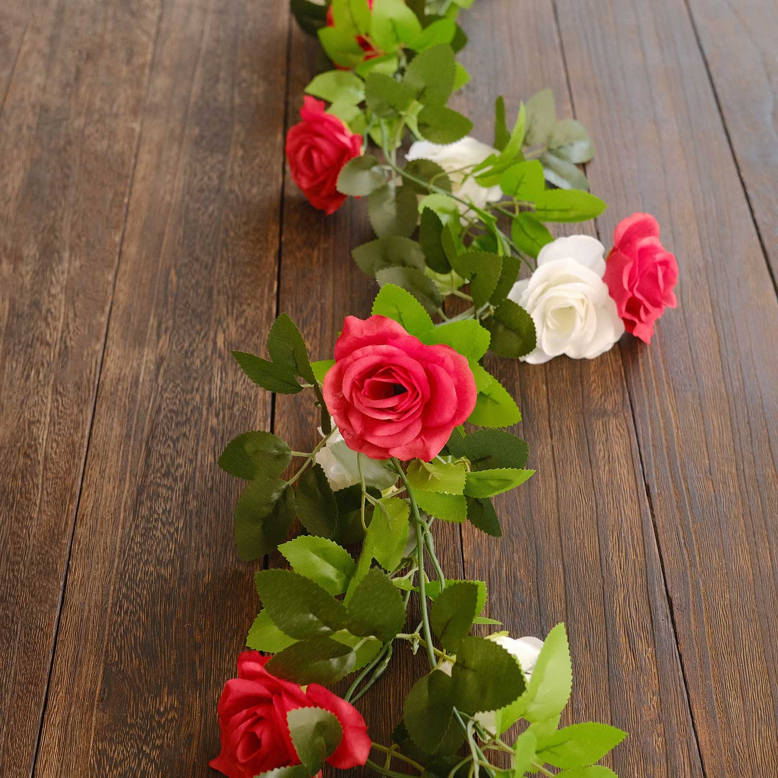 2 Artificial 7 ft Silk Mini Rose Vines Hanging Flower Garland