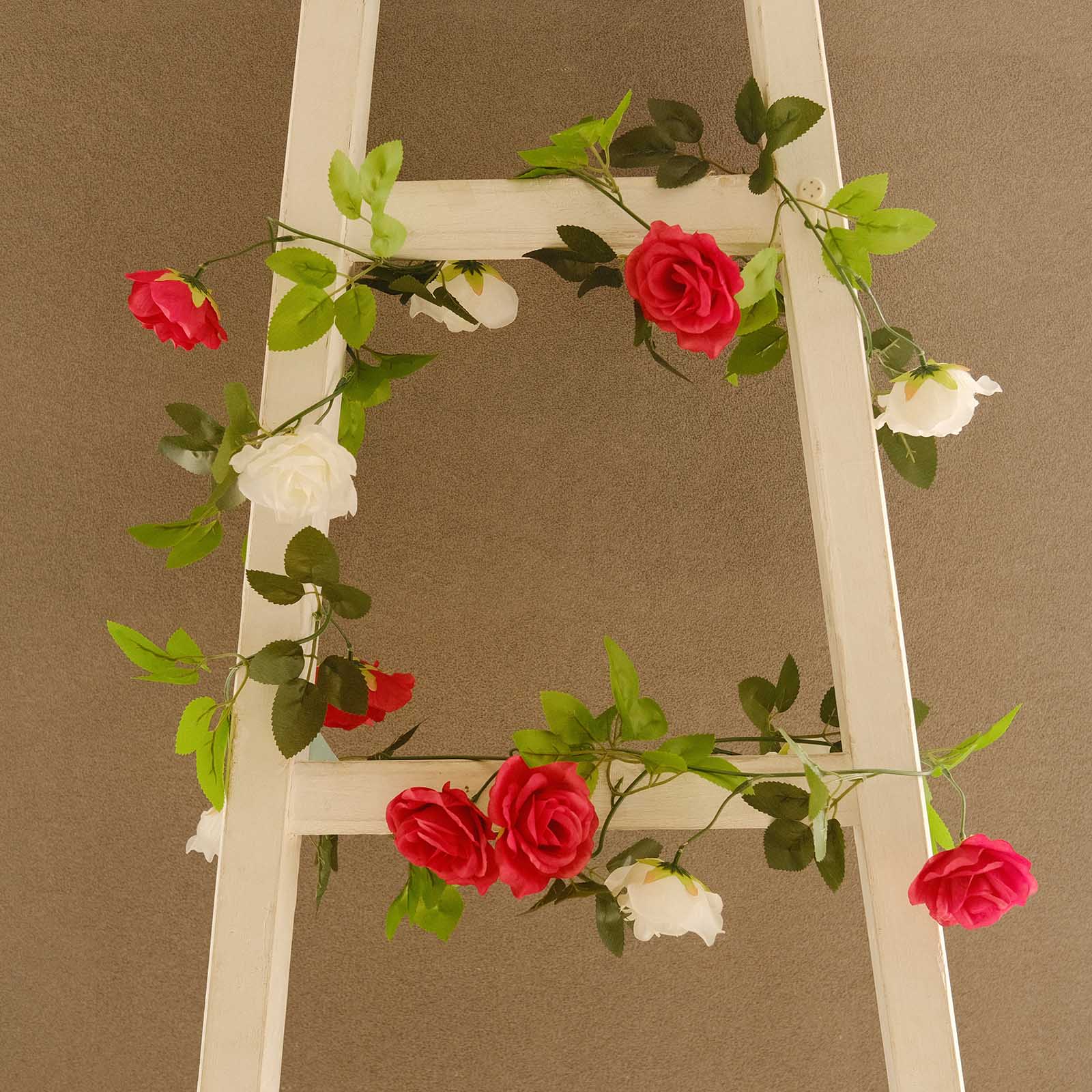 2 Artificial 7 ft Silk Mini Rose Vines Hanging Flower Garland