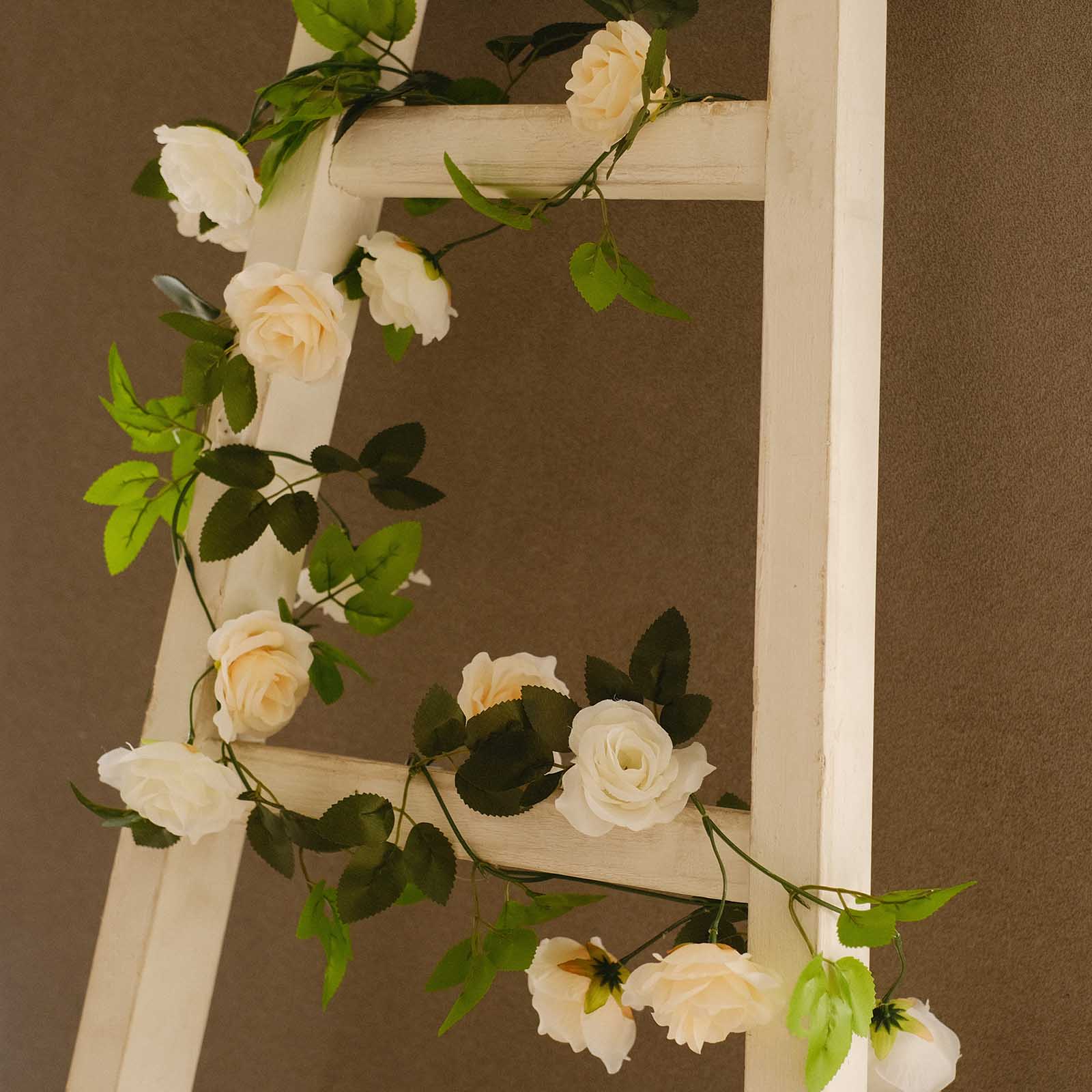 2 Artificial 7 ft Silk Mini Rose Vines Hanging Flower Garland