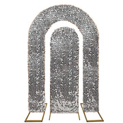 2 Big Sequin Wedding Arch Backdrop Stand Covers IRON_STND18_71S_SET_SILV