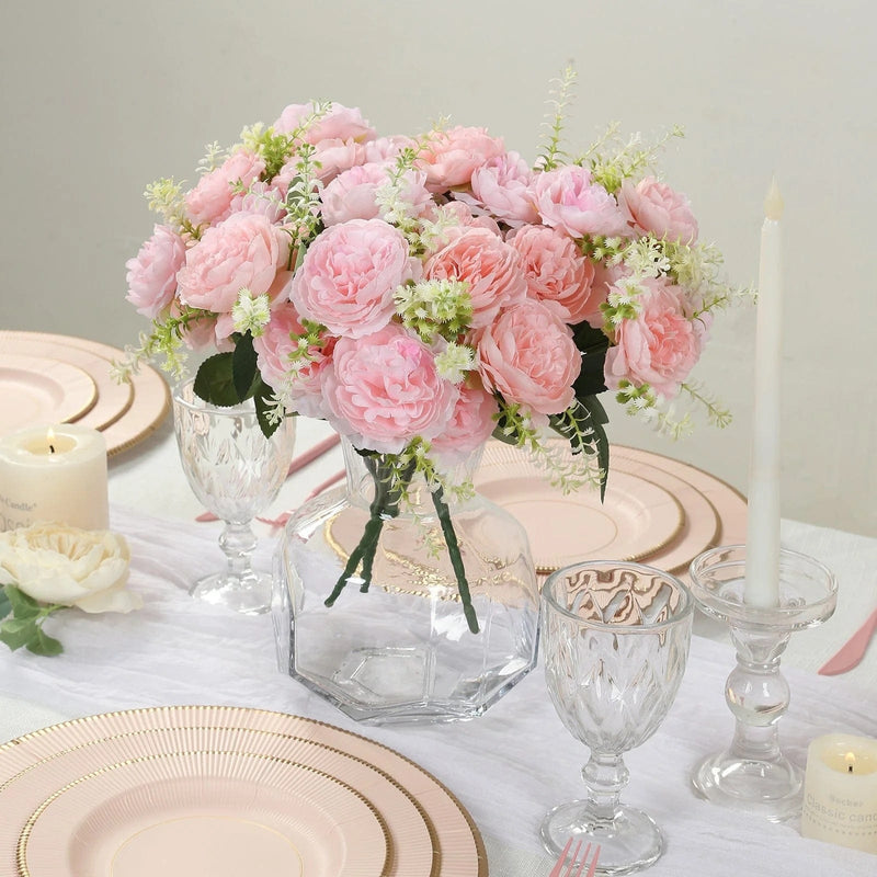 2 Bouquets 14" Silk Peony Flowers Artificial Floral Bushes