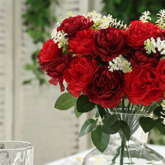 2 Bouquets 14" Silk Peony Flowers Artificial Floral Bushes