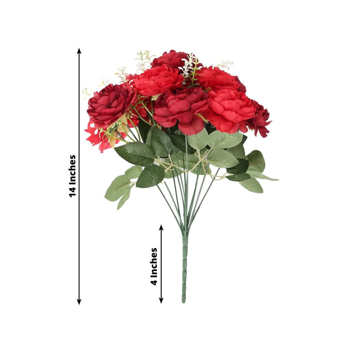 2 Bouquets 14" Silk Peony Flowers Artificial Floral Bushes