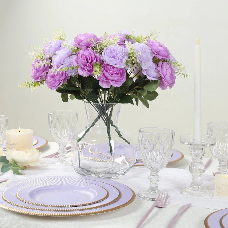 2 Bouquets 14" Silk Peony Flowers Artificial Floral Bushes