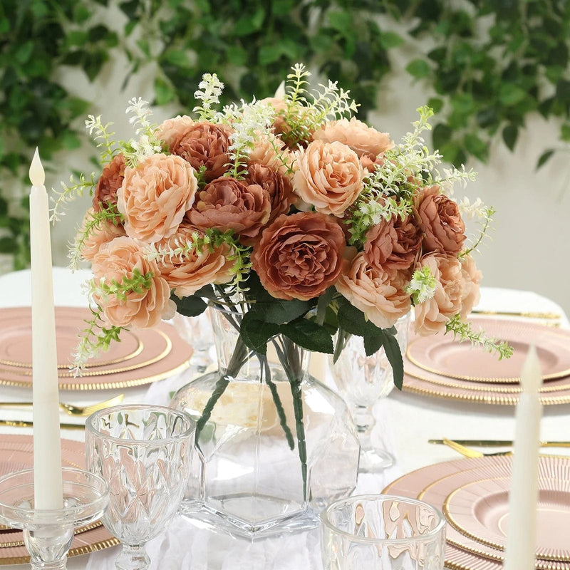 2 Bouquets 14" Silk Peony Flowers Artificial Floral Bushes