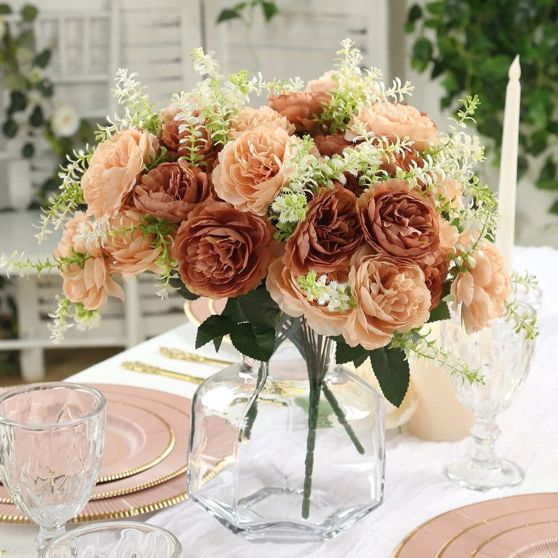 2 Bouquets 14" Silk Peony Flowers Artificial Floral Bushes