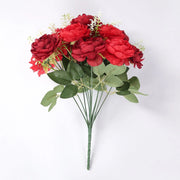 2 Bouquets 14" Silk Peony Flowers Artificial Floral Bushes ARTI_BOUQ_PEO16_BURG