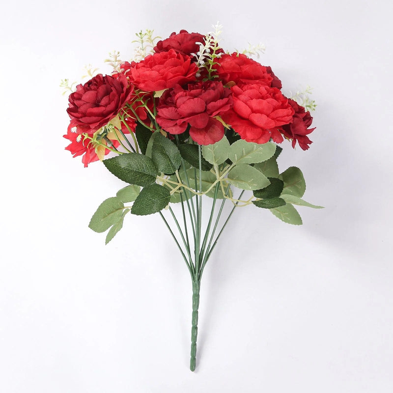 2 Bouquets 14" Silk Peony Flowers Artificial Floral Bushes ARTI_BOUQ_PEO16_BURG