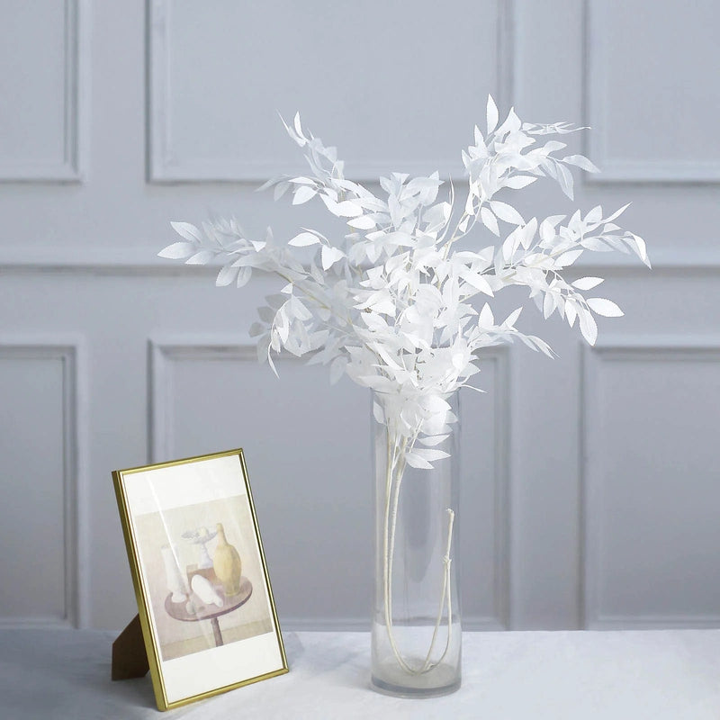 2 Bushes 42"  Artificial Silk Beech Leaves Sprays Stems - White ARTI_GRN_08_WHT