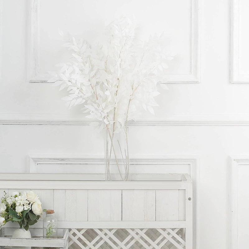 2 Bushes 42"  Artificial Silk Beech Leaves Sprays Stems - White ARTI_GRN_08_WHT