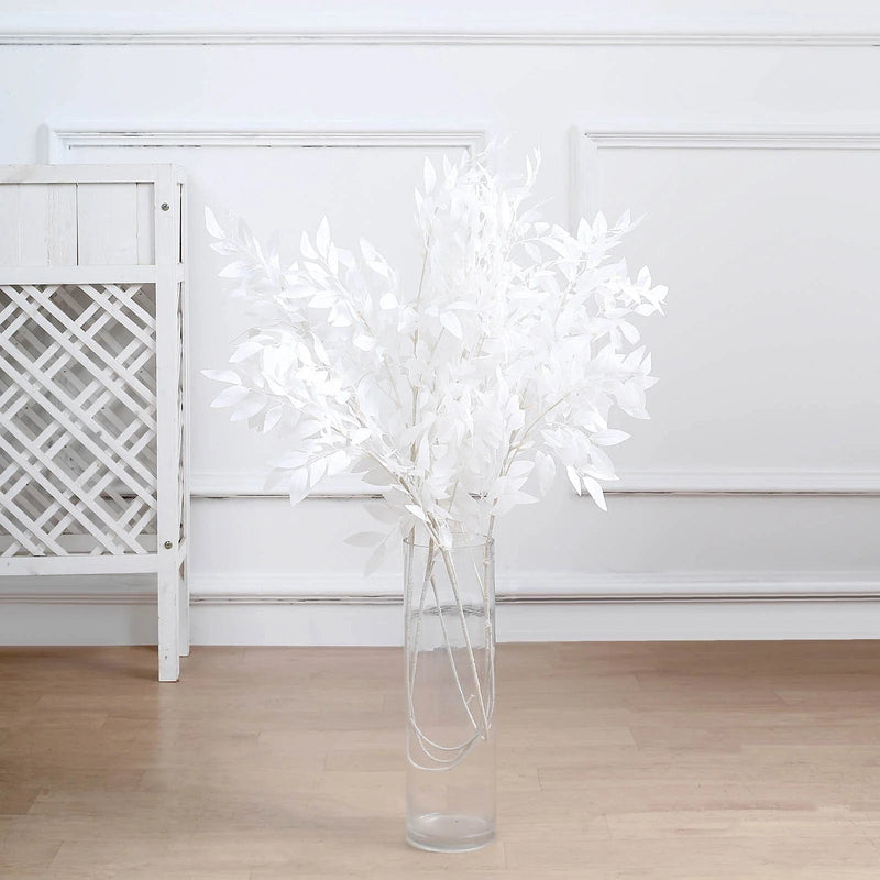 2 Bushes 42"  Artificial Silk Beech Leaves Sprays Stems - White ARTI_GRN_08_WHT