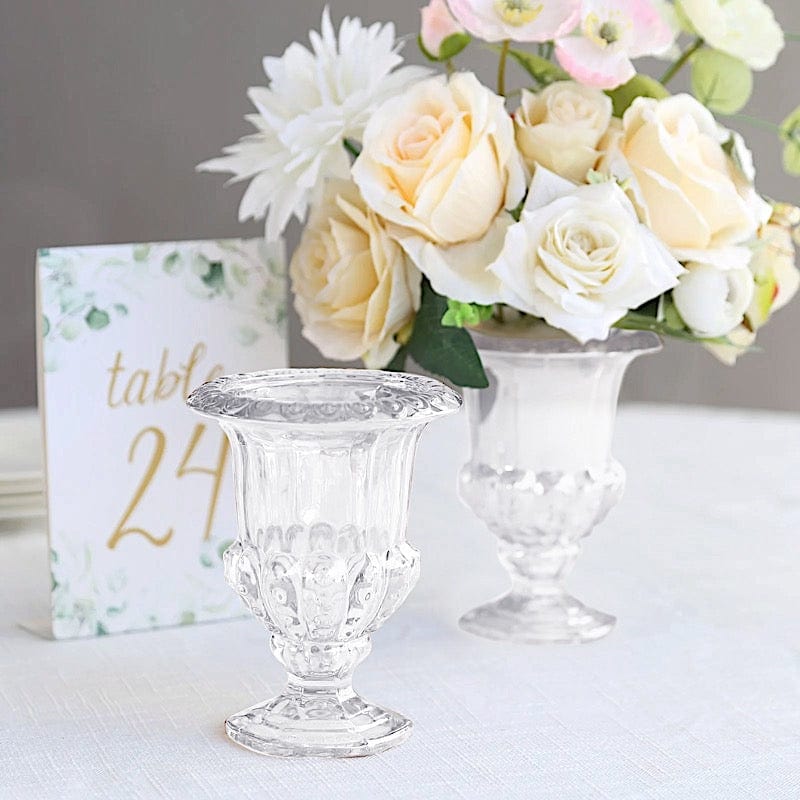 2 Classic 6.5" Roman Urn Style Glass Flower Vases - Clear VASE_PB007_6_CLR