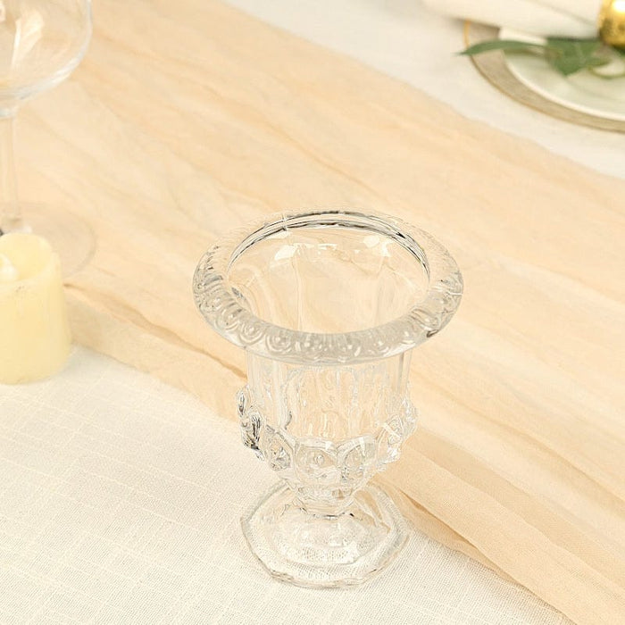 2 Classic 8" Roman Urn Style Glass Flower Vases