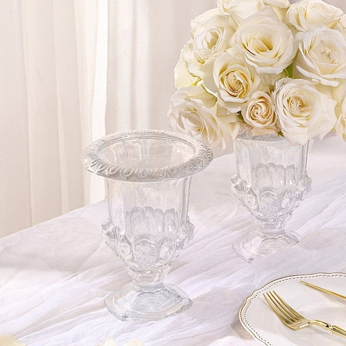 2 Classic 8" Roman Urn Style Glass Flower Vases