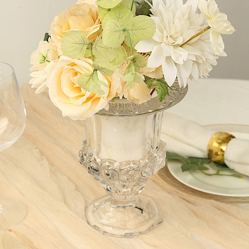 2 Classic 8" Roman Urn Style Glass Flower Vases