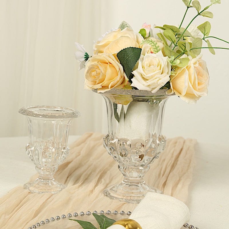 2 Classic 8" Roman Urn Style Glass Flower Vases